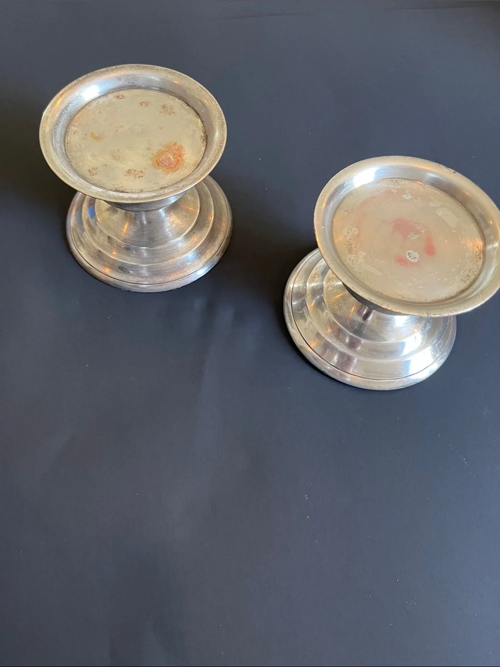 Crate&Barrel Silver Metal Pillar Candle Holders - Set of 2
